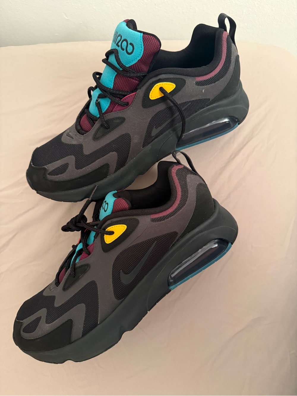 Nike Kids' Air Max 200 Black with Teal & Maroon Accents
